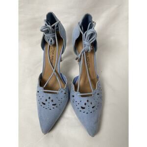 Womens Christian Siriano Lace Up Blue High Heel Suede Shoes Pointed Toe Size 6